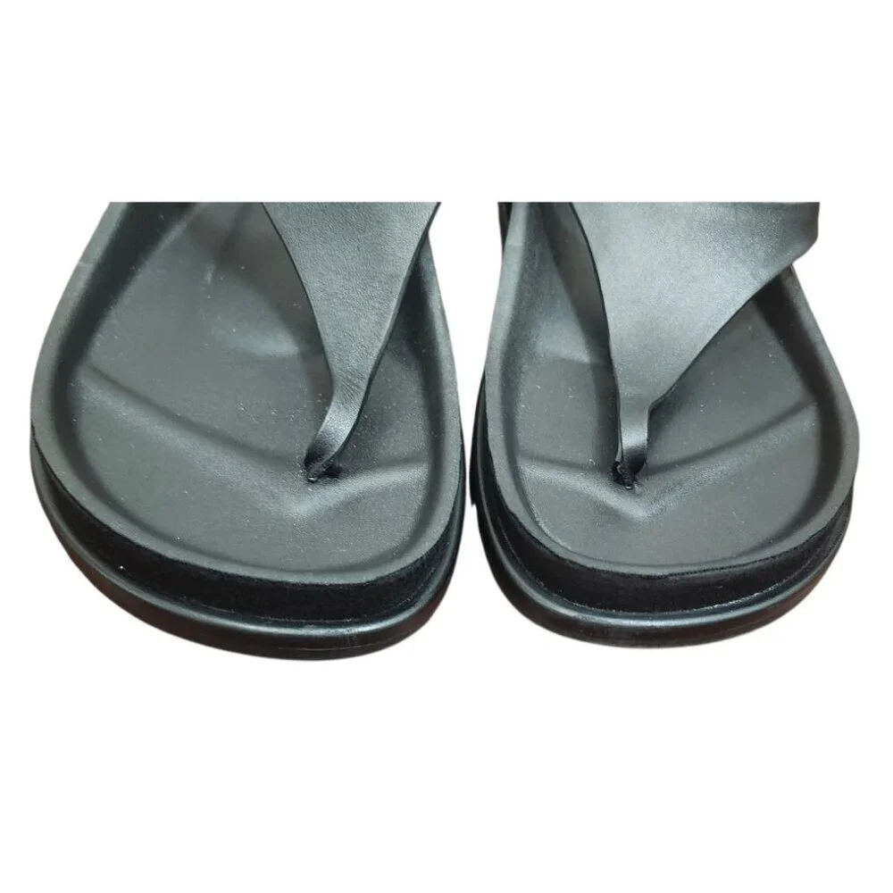 ZARA Women Black Minimalist Slingback Thong Sandals Size 36 Slip-On Flat Summer - Picture 4 of 11